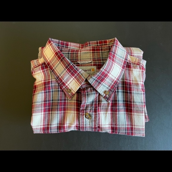 Carhartt relaxed fit size large plaid shirt sleeve button down 100% cotton - Picture 13 of 14